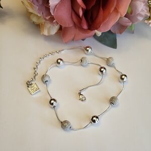 Designer Anne Klein Necklace Lion Tag Station Round Beaded Silvertone 16"